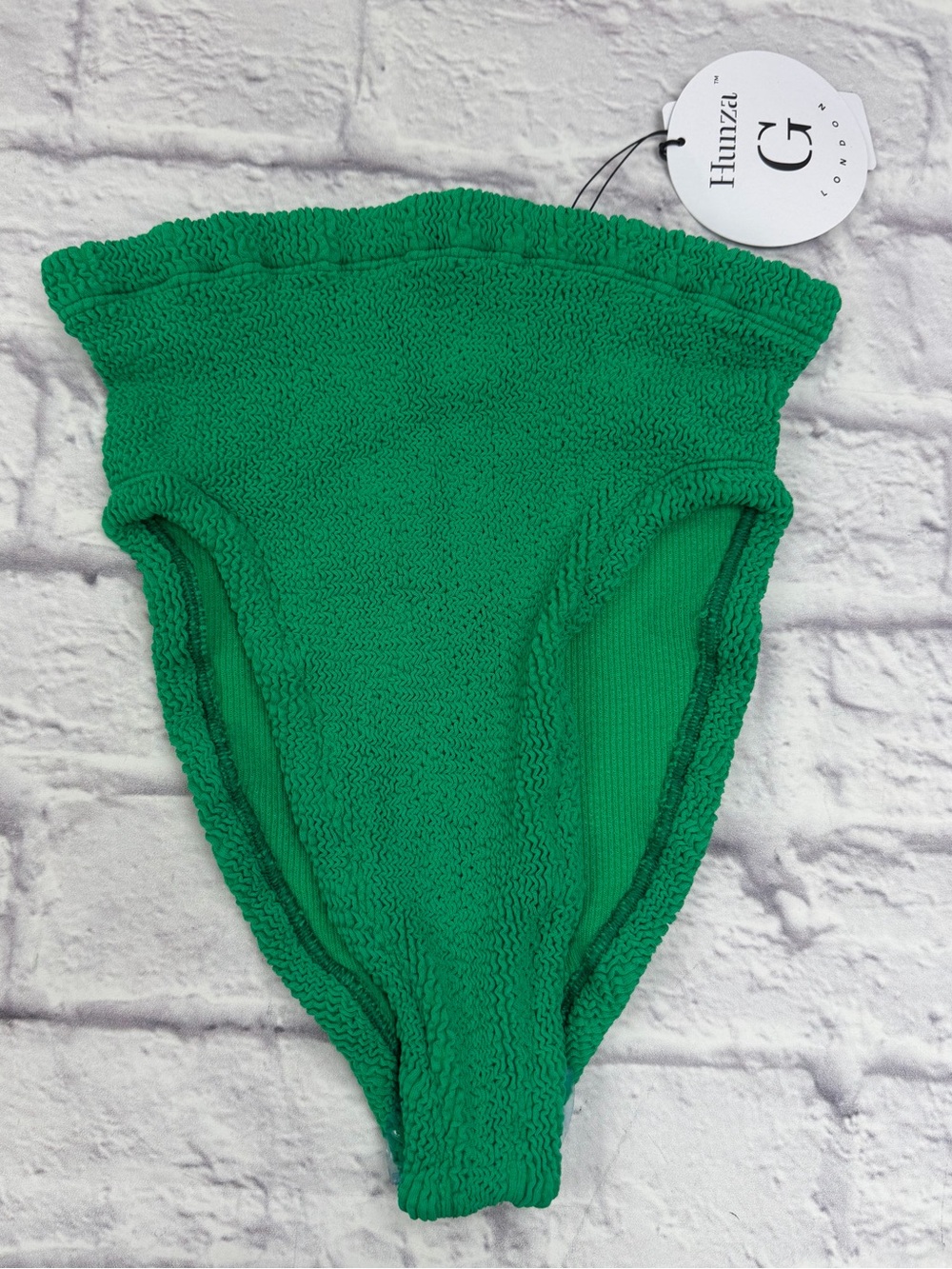Hunza G Green High Rise Textured Bikini Bottom OS NWT's Beach Pool Resort Swim‎